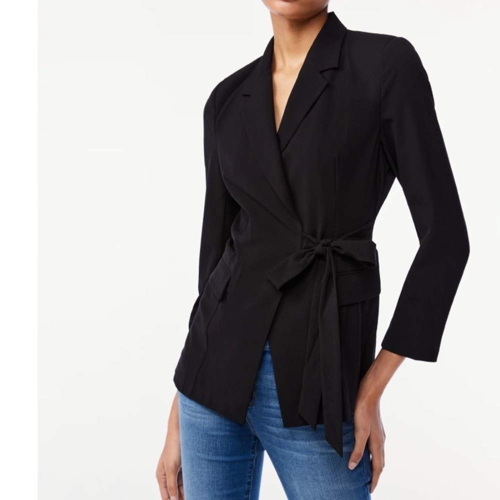Scoop Black Side Belt‎ Wrap Blazer Jacket Size XS